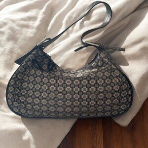 Nine West Monogram Mini Shoulder Bag Geometric Print Black Faux Leather Small
